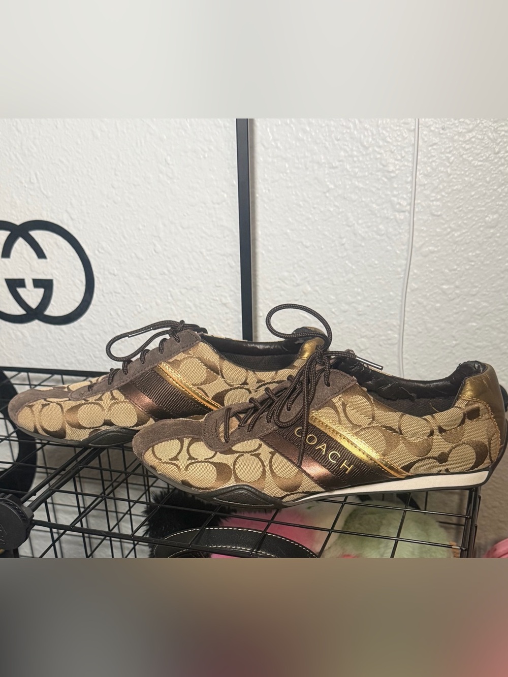 Vintage Coach Jayme Signature Sneakers Size 8.5 - Khaki Brown Gold Runner Y2K